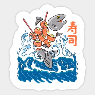 Salmon Sushi in the Wave Sticker